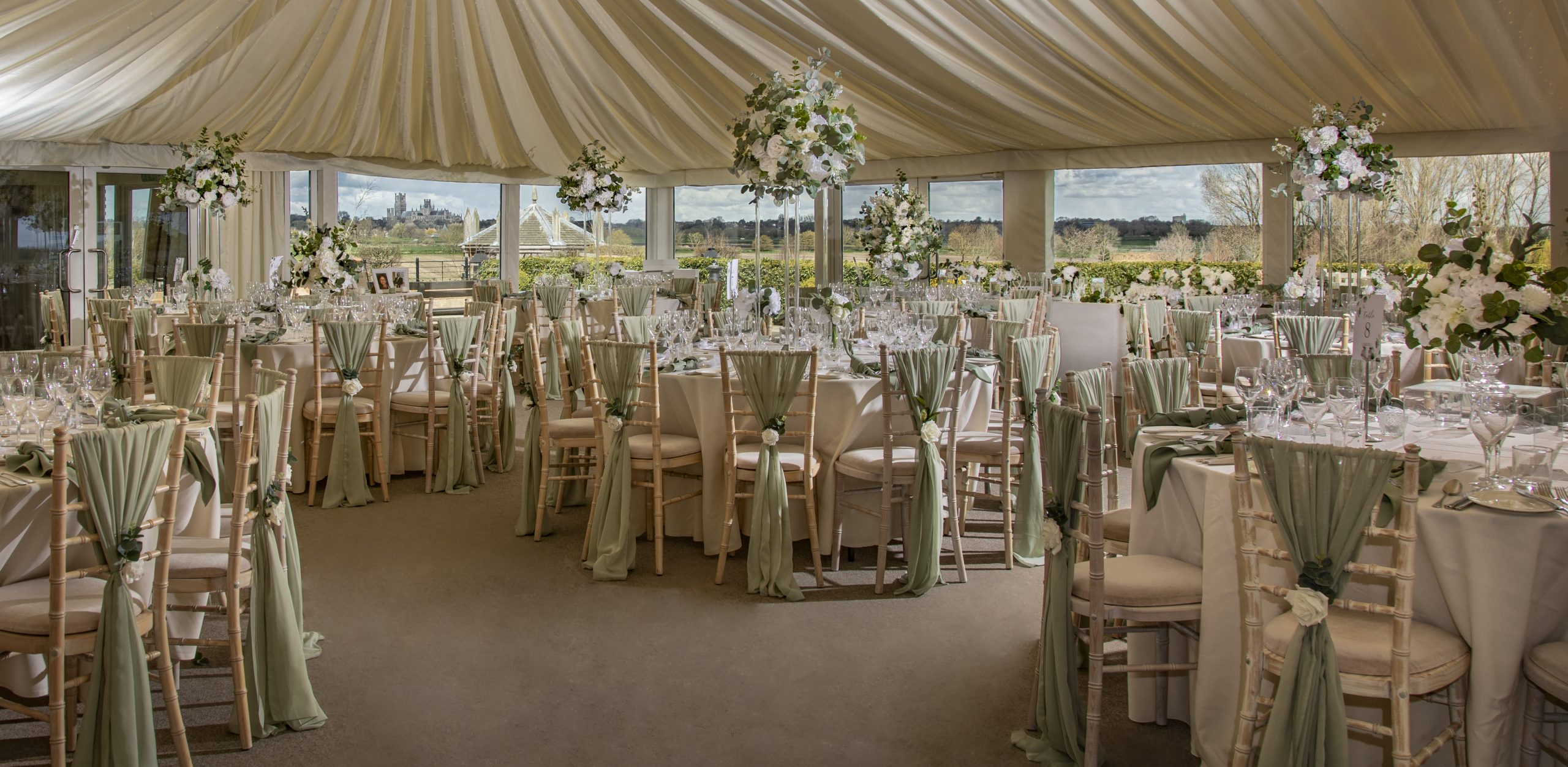 The MarqueeThe Marquee overlooks Ely Cathedral and the garden lakes, seats 60 – 180 guests, standing for 250 guests and comes with a separate dance floor area. It is available to book for breakfast, lunch, afternoon tea, dinner and of course dancing.Make an Enquiry