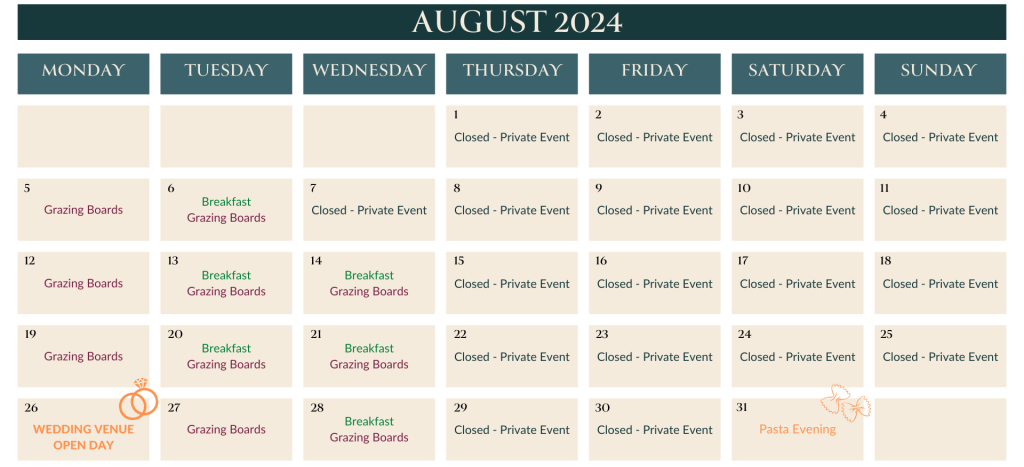 August 2024 Dining Calendar