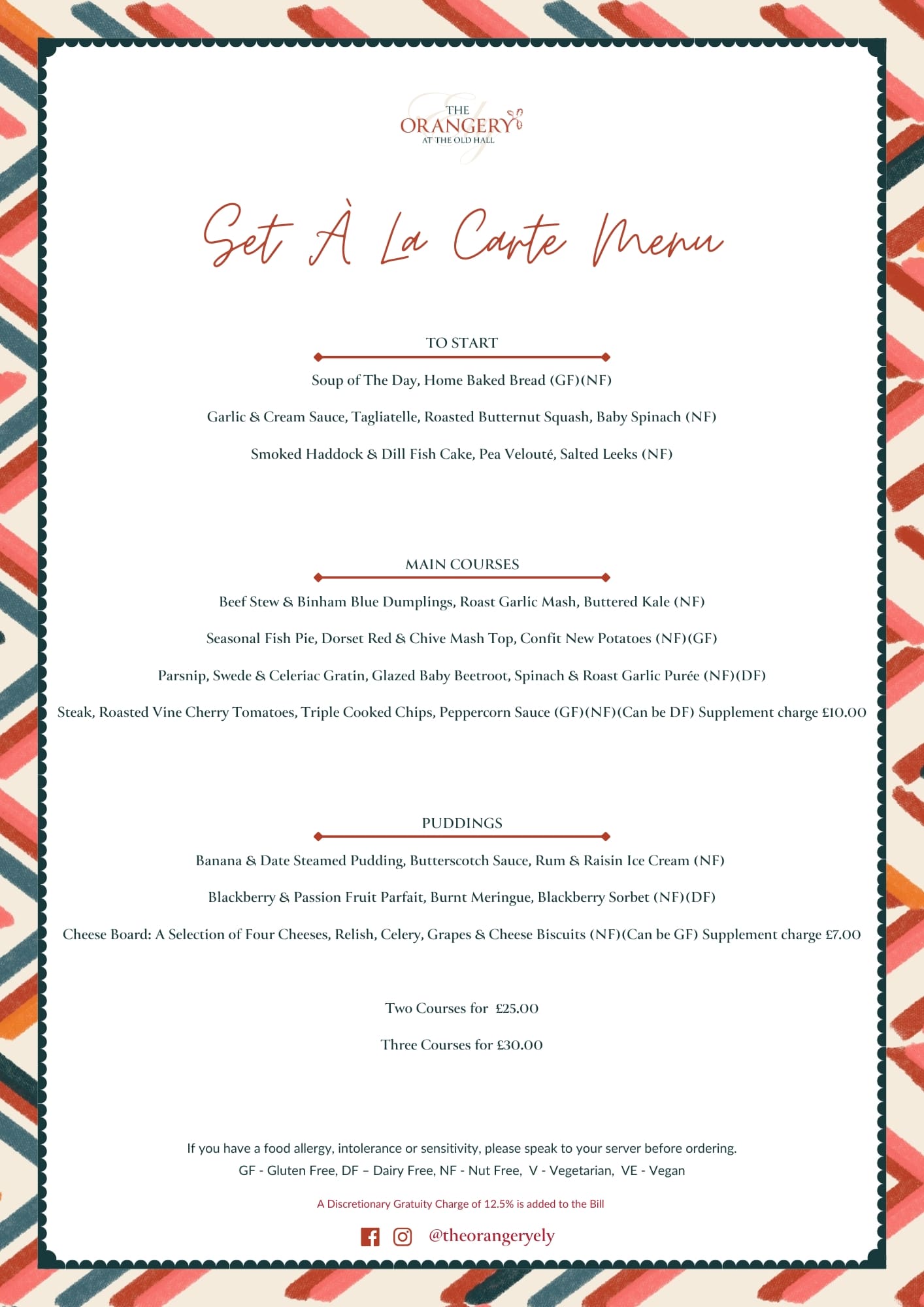 A La Carte Menu