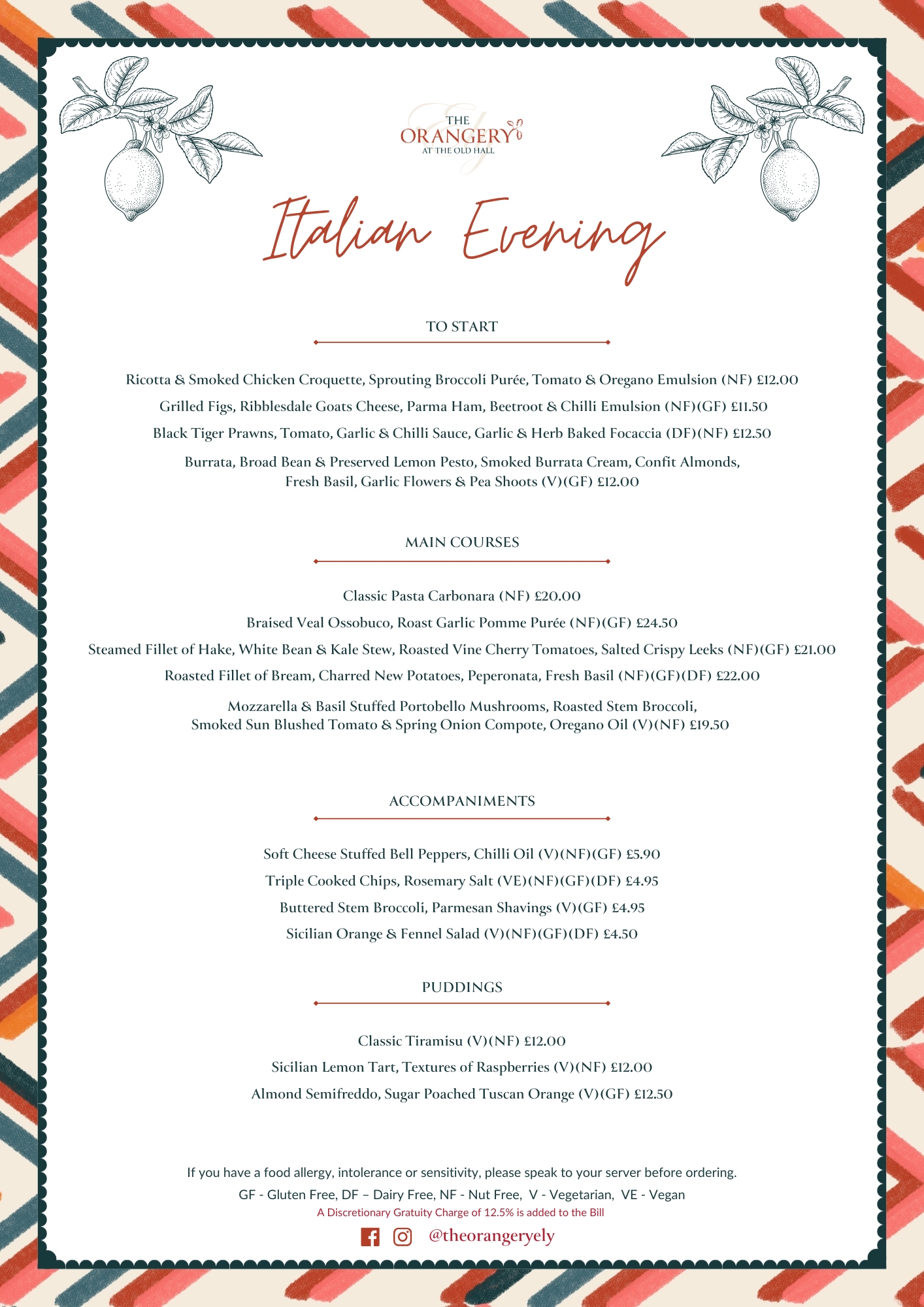 Italian Evening Menu