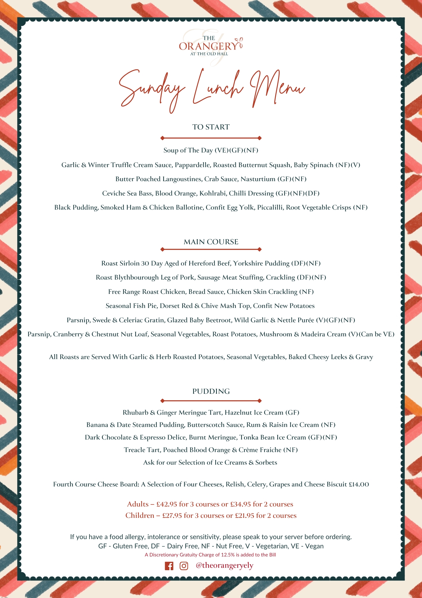 Sunday Lunch Menu